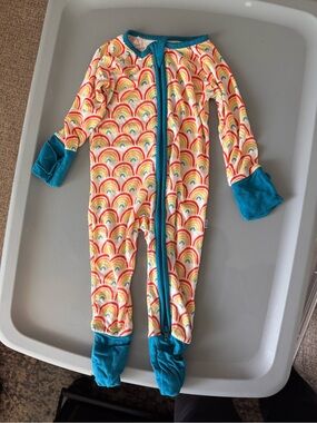 Little sleepies Rainbow-Print One-Piece Pajamas with Teal Trim